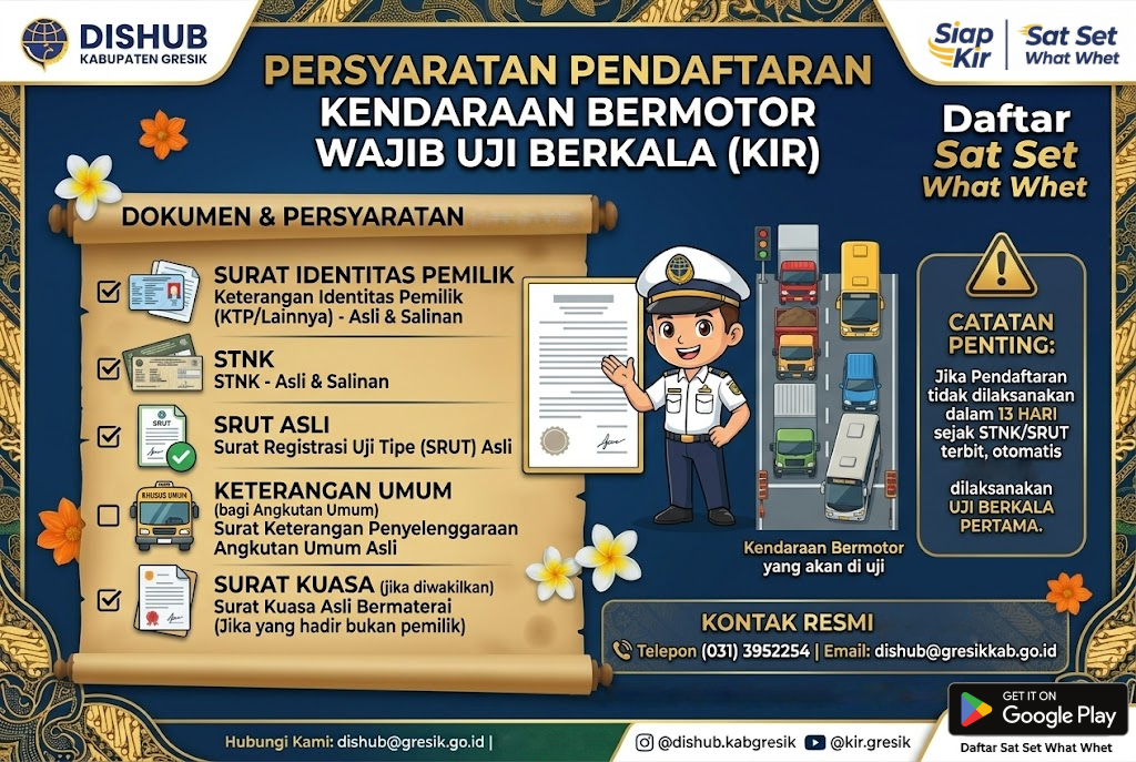Persyaratan Pendaftaran Kendaraan Bermotor Wajib Uji Berkala (KIR)